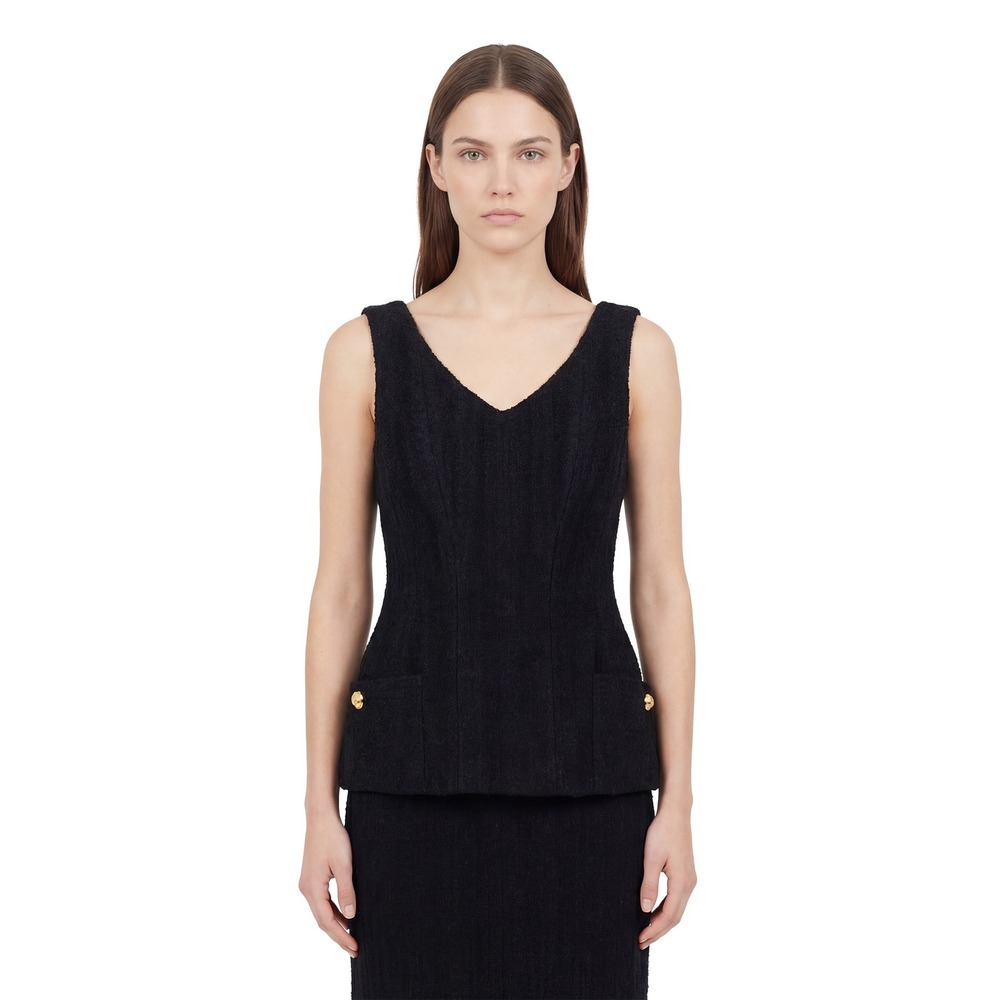 RARE Chanel Vintage S/S 1993 Circa Black Tweed‎ Corset with Gold Clover Buttons - Picture 2 of 10